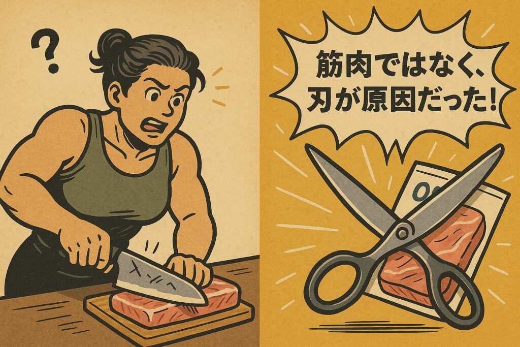 冷凍肉が切れなかったのはパワーではなく、刃が違うから。